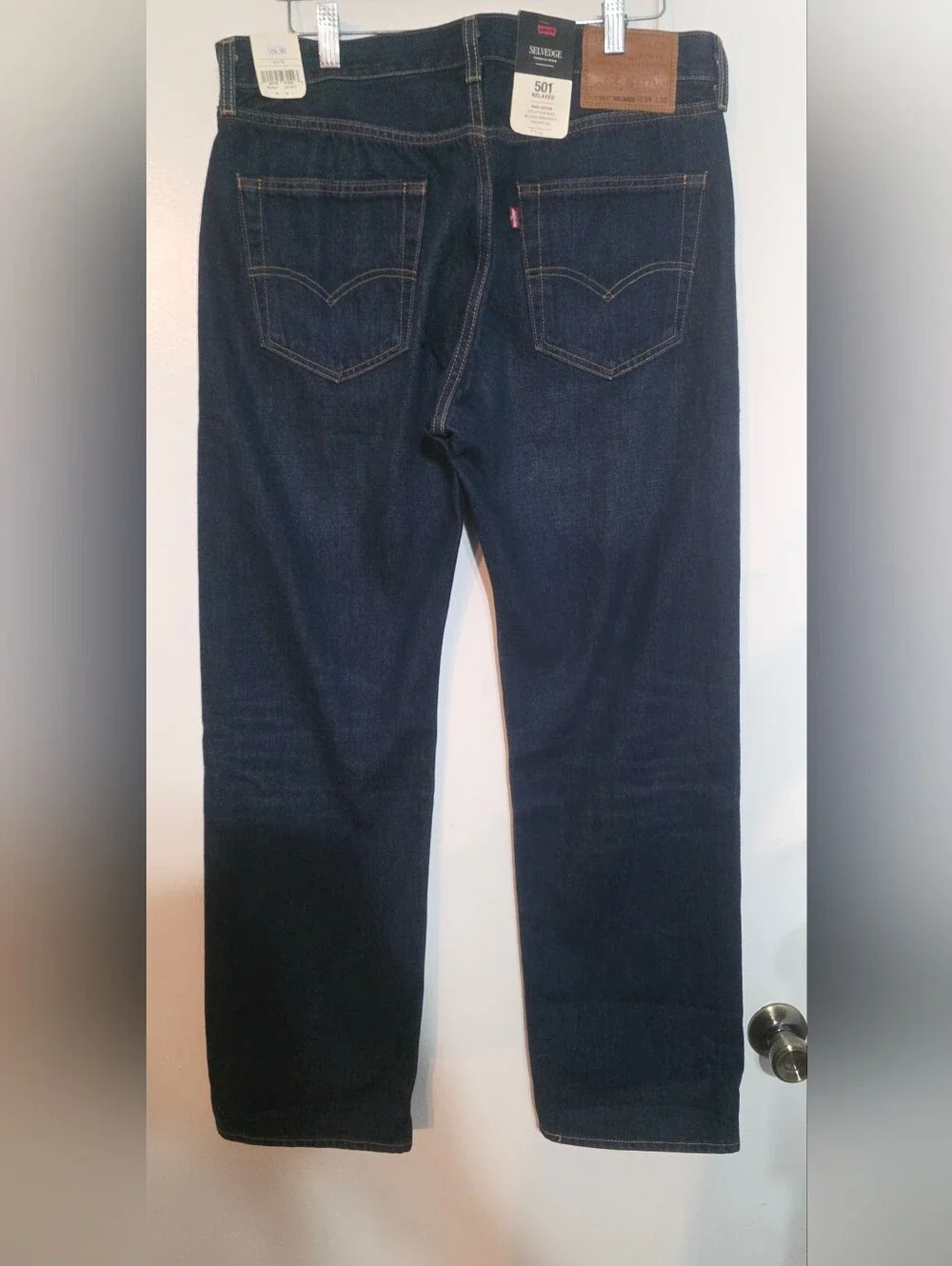 Levis Mens 501 Relaxed Selvedge Jeans Dark Wash Size 34 X 32 NWT
